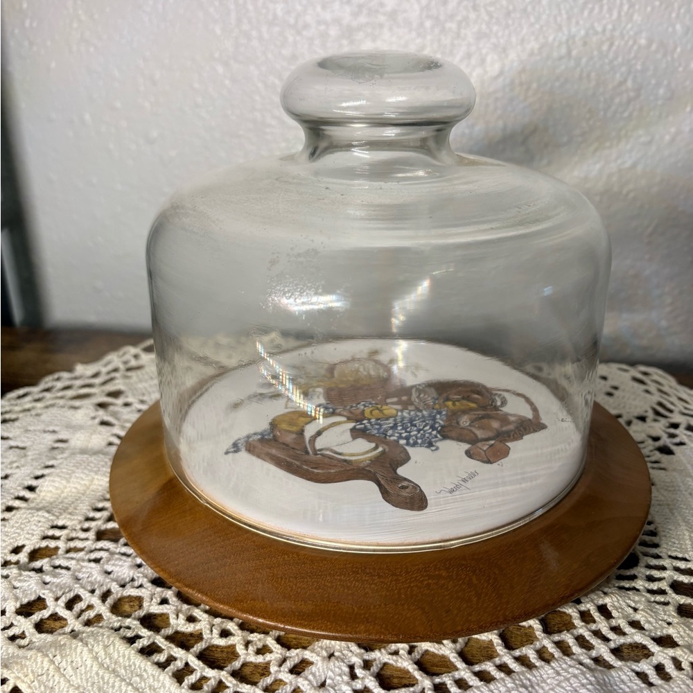 Glass Cheese Dome with Wooden Base